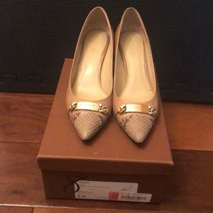 Mat Calf/Prnt Snk kitten heel Nude Natural